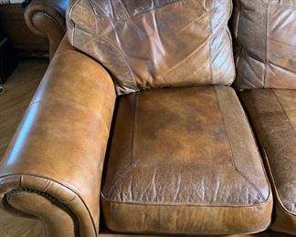 Rustic Tooled Leather Nailhead Sofa loveseat	39x67x42in	HxWxD