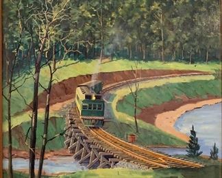 *Original* Art Bob Eckel Doodlebug Daze Train Painting	27x23.75x2.5in	HxWxD