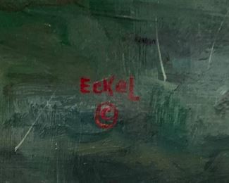 *Original* Art Bob Eckel Doodlebug Daze Train Painting	27x23.75x2.5in	HxWxD