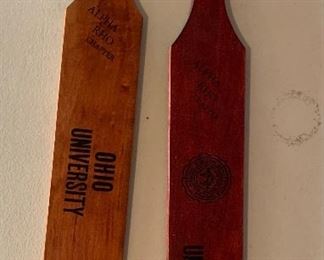 2pc Ohio University Fraternity Paddle Alpha RHO Chapter 1960	20.75in L x 3.5in W	