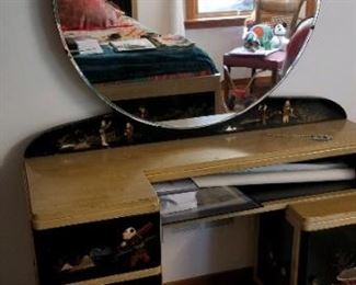 custom built in china in 1930, has semi-precious stones in design, (2) twin bed frames, (1) box spring and mattress included - brand new.  Dressing table, bench and mirror.  Not at the estate sale, this item located in Holland, MI  showing available on request