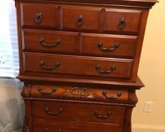Tall Dresser/Chest of Drawers. Lined. Walnut finish. Matches bed previously listed. New. $450.00                   Debit and Credit Accepted.