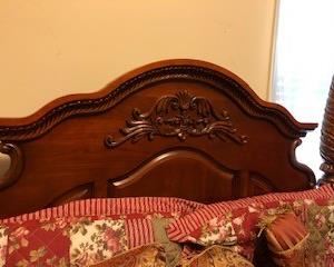 Queen bed carved detail