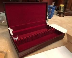 Baroque Stemware case, 92. pc brand new flatware still in tissue. $275.00