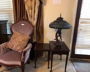 Two matching end tables, larger one has some top damage. 