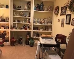 Huge variety of decor, art, student desk, old school electric typewriter, Prince George Commemorative doll, rolling heater, office accessories, vases and urns, ceramic victorian dolls