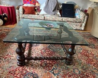 wood and glass coffee table - 4 ft square