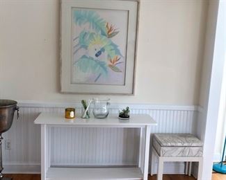 white end table and photo