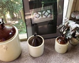 Antique jugs framed art & silk plant