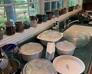 Kitchen is loaded with Pottery Mugs, Sunbeam mixer, Corning, Corell, Stoneware...