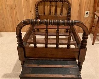 Small Antique Childs Toddler Bed and Mini Trunk