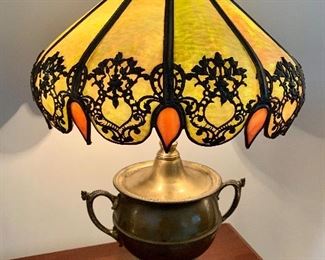 Bradley Hubbard Brass Lamp and Gorgeous Slag glass design