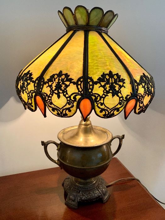 Bradley Hubbard Brass Lamp and Gorgeous Slag glass design