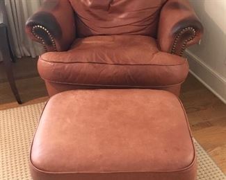 Oversized leather chair and ottoman