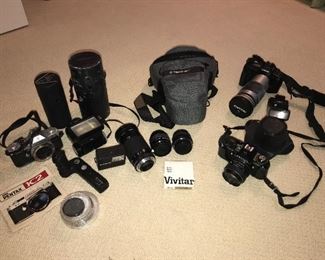 Vintage cameras- Canon, Pentax, and Vivatar
