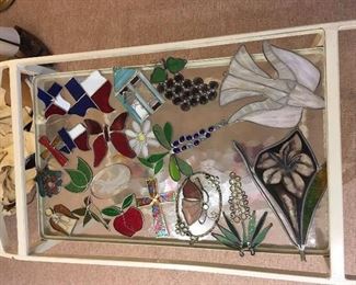 stained glass art on metal / glass tea cart