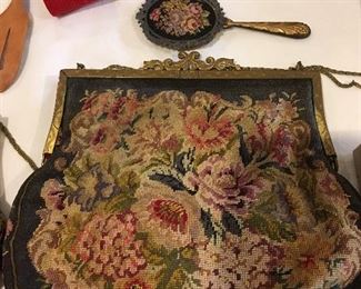 vintage handbag and matching purse mirror