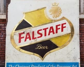 $650 Firm - 7' by 7' Huge Vintage Falstaff Metal Embossed Sign