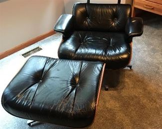 Black leather chair & ottoman