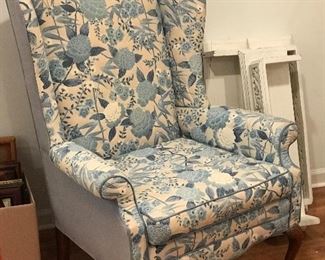 Blue floral accent chair