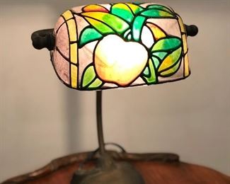 Small apple stained glass lamp with brass apple base