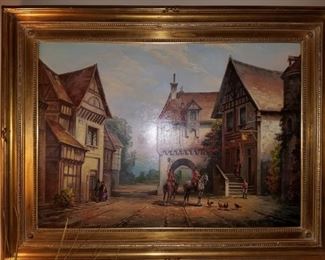 Oil painting of an English village