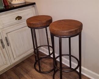 Pair of wood and iron bar stools