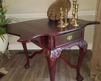 Vintage carved mahogany game table with inlaid chess/checker board