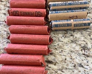 Rolls of unsearched Wheat Pennies
Unsearched Nickels 