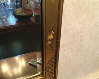 A LARGE "LA BARGE" MIRROR WITH ASIAN DECORATION ON GOLD LEAF PRICE $ 495