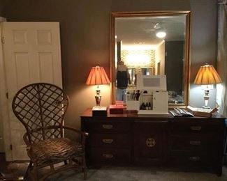 LARGE GOLD LEAF MIRROR PAIR OF MIRRORED LAMPS