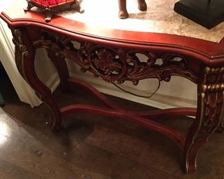CARVED ASIAN STYLE CONSOLE WITH MARBLE INSERT $300
