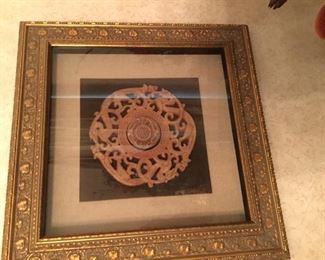 ASIAN HARD STONE CARVING IN GOLD LEAF FRAME LARGE $350 SIZE 27X27