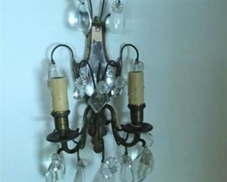 FRENCH SCONCES ELECTRIC ANTIQUE MIRRORED BACKS, SOME CRYSTAL ARE ROCK CRYSTAL PRICE $450 FOR PAIR