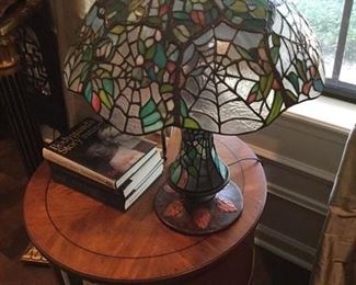 TIFFANY STYLE LAMP SPIDER WEB DESIGN PRICE $ 295 LIGHTED BASE
