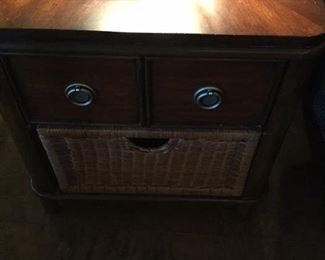 SIDE TABLE ONE DRAWER AND ONE WOVEN BASKET DRAWER PRICE $ 185