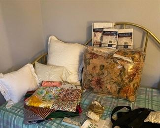 Brass Bed, Pillows, and Blankets 