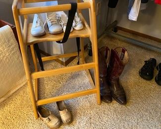 Highchair, Vintage girls shoes, boots