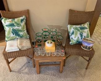 Glassware, Wicker Chairs, Accent Table