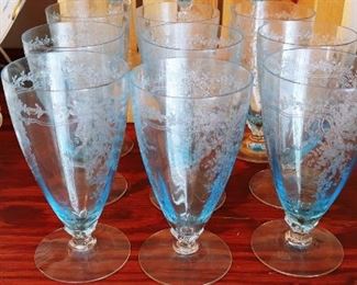 Fostoria Glass Versailles Etched Fairfax Blue Glasses 