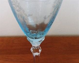 Fostoria Glass Versailles Etched Fairfax Blue
