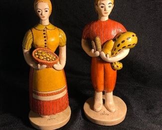 Sylvia Hood Original Vintage Harvest Couple Chalkware Figurines Circa 1960-1965