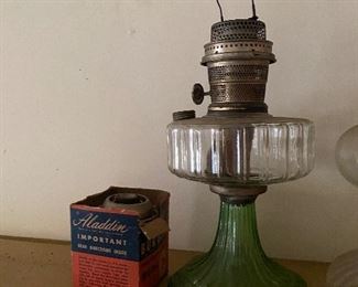 Beautiful antique Aladdin lamp with green base