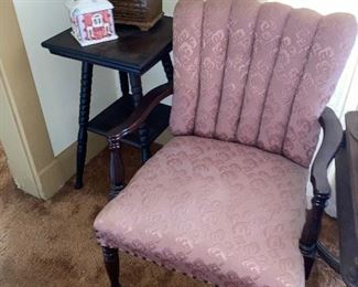 Pretty pink upholstered mahogany armchair