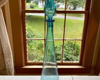 Mid Century Modern Blue Decanter Tear Drop Stopper Tall Made in Italy