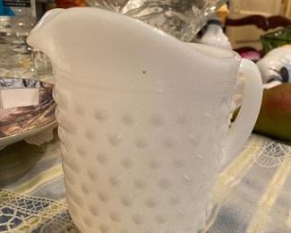 White hobnail milk glass pitcher