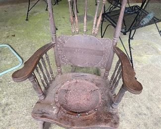 Antique oak rocker leather seat