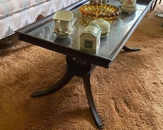 Mahogany glass top Duncan Phyfe coffee table