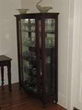 Antique Mahogany Curved Glass Curio China Cabinet with 5 shelves