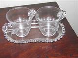 Hobnail depression glass cups and tray